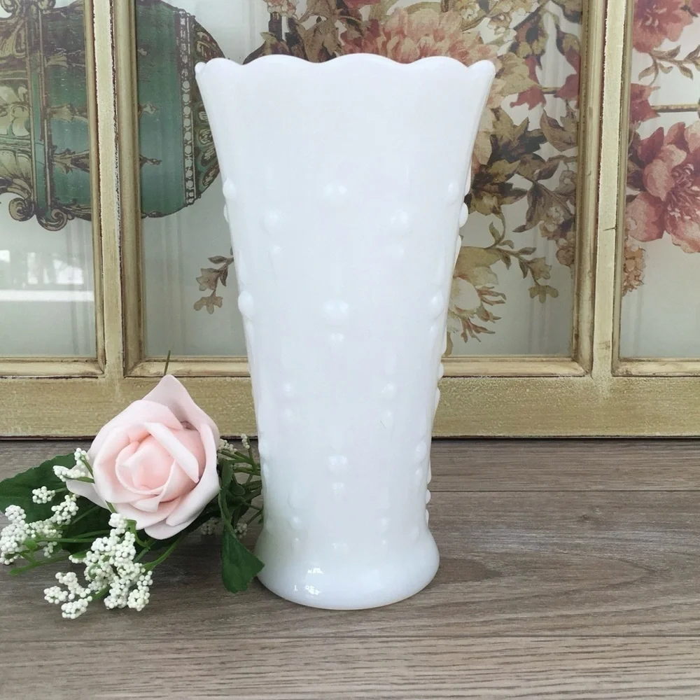 Vintage Milk Glass Vase Dots and Arrows Bubble Design White